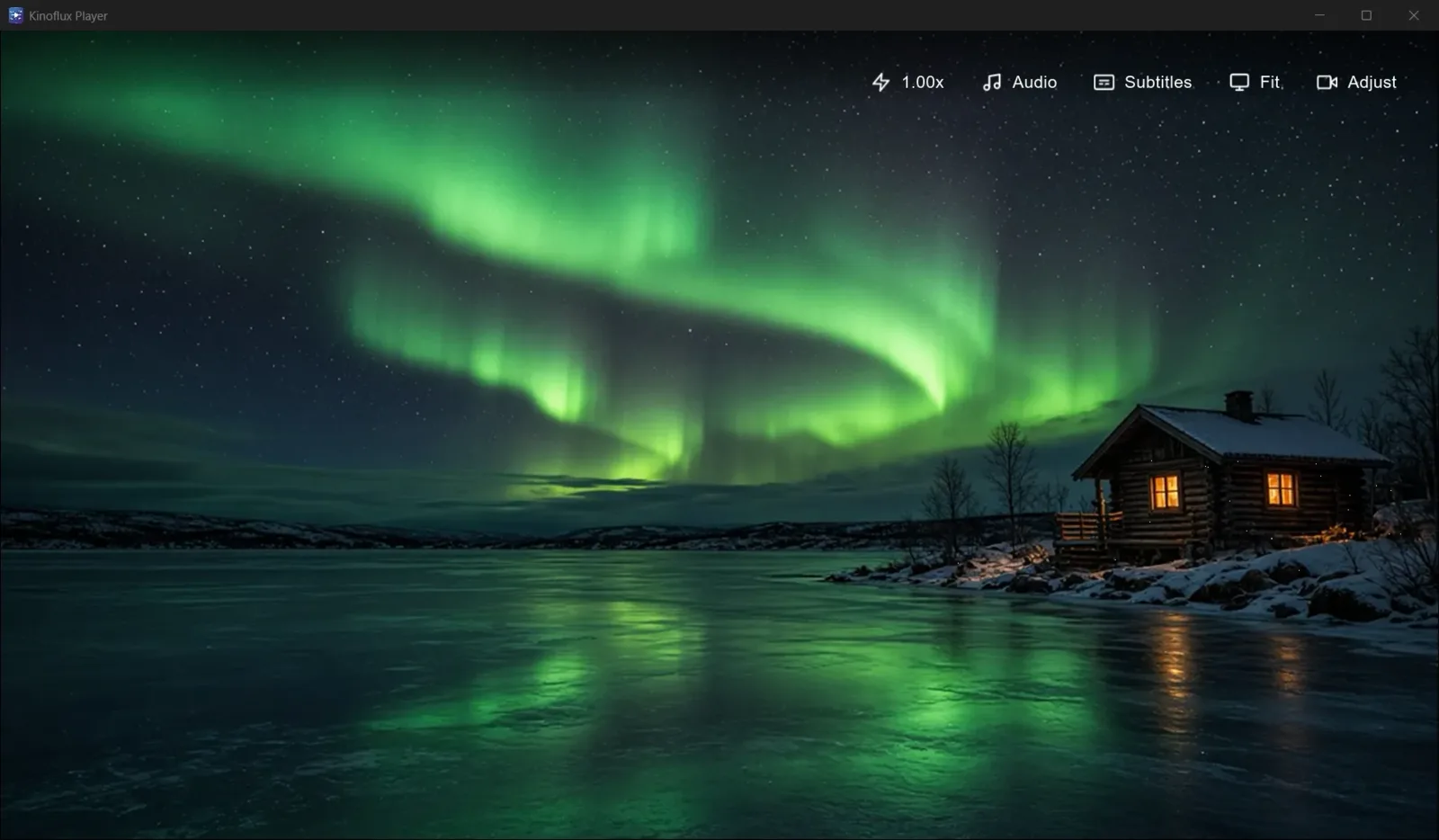 KinoFlux Player dark playback window on a desktop after install.