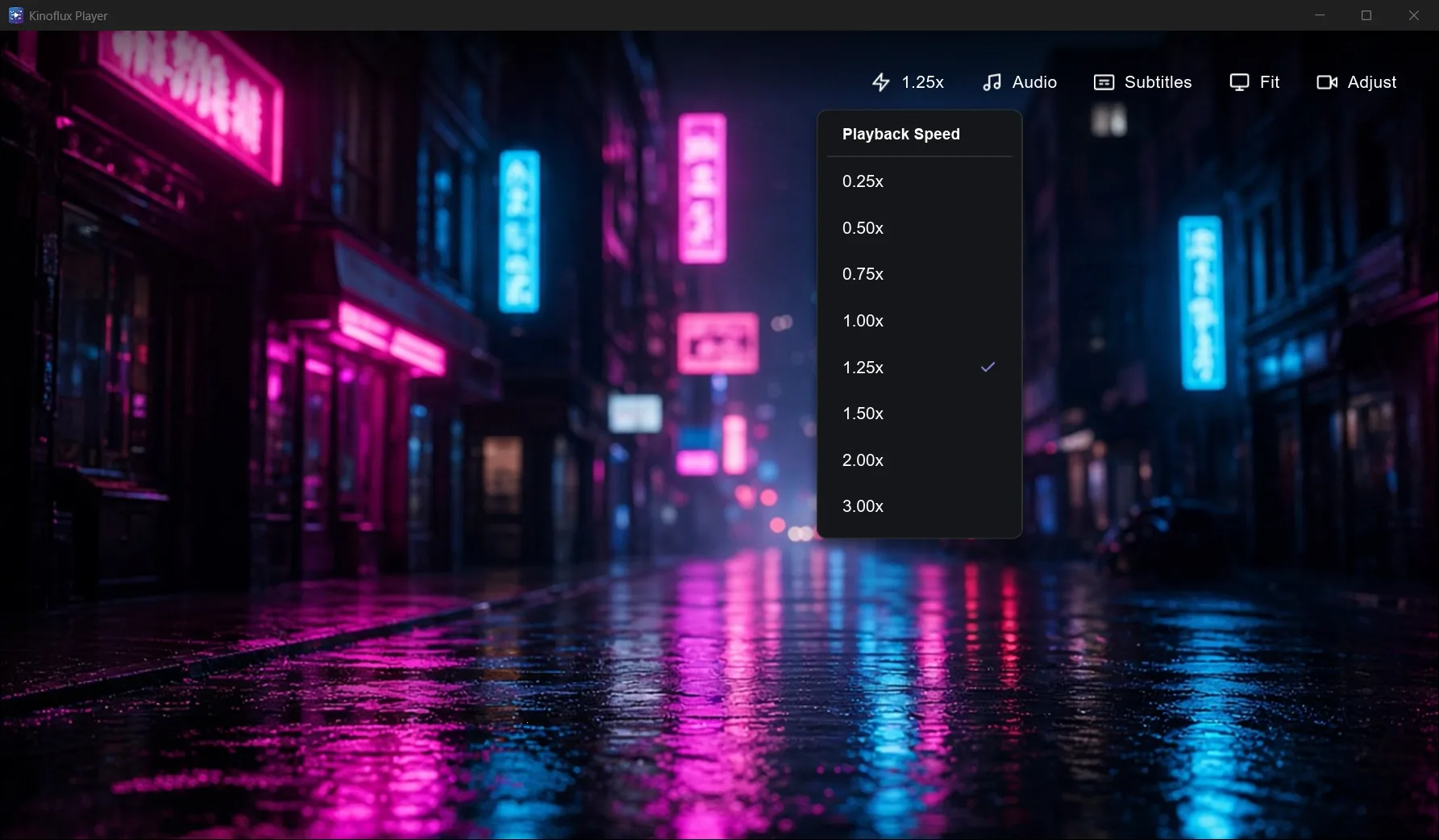 KinoFlux Player playback speed controls