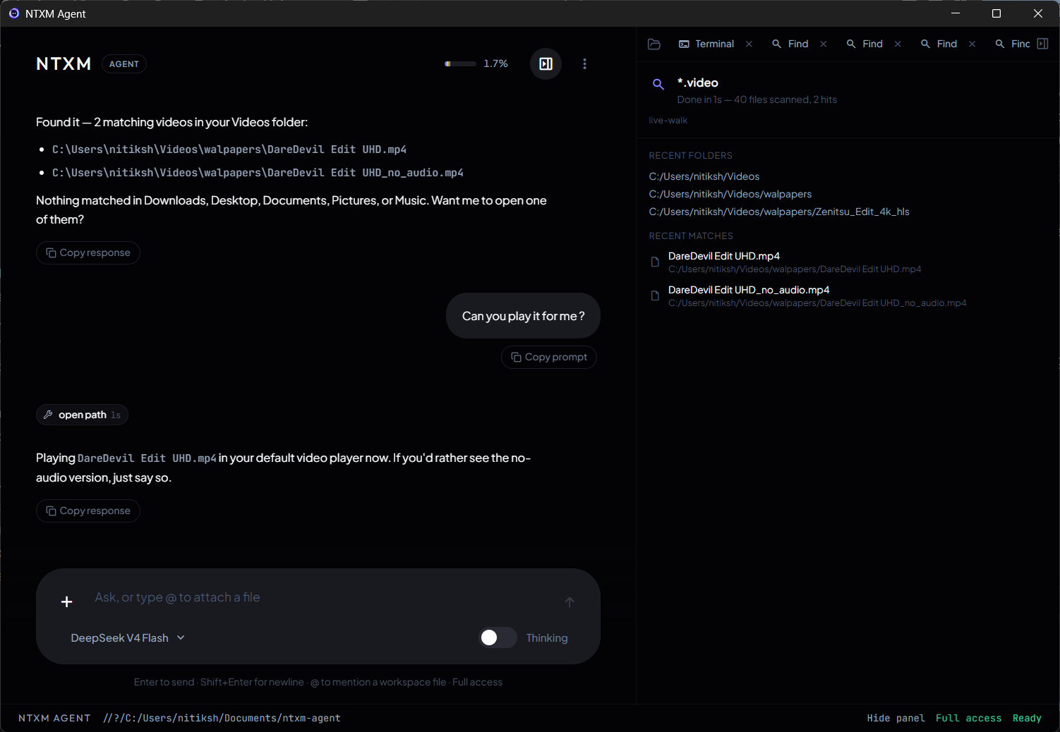 NTXM Agent open path action